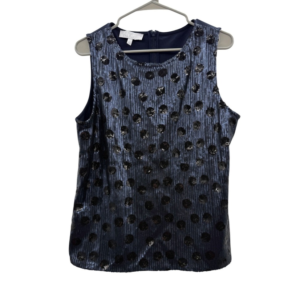 RSVP by Talbots Sequin Polka Dot Shell Top Womens Large Navy Sleeveless Party